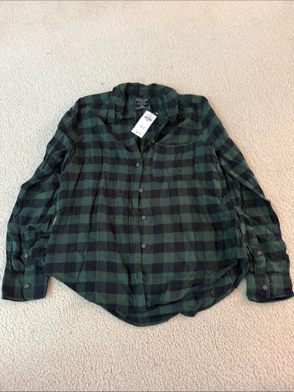 NWT y2k Abercrombie & Fitch Green and Black Plaid Button-Down Shirt
